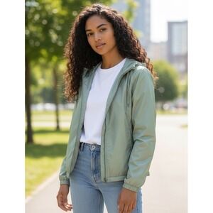 Calvin Klein Women's Large Hooded Windbreaker Jacket Olive Green Full Zip